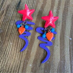 SOLD!!Vintage 80s Colorful Star and Heart Dangle Earrings